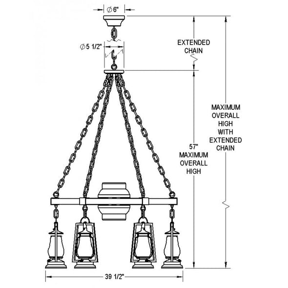 49er 6 Lantern Wagon Wheel Chandelier 752-S-46