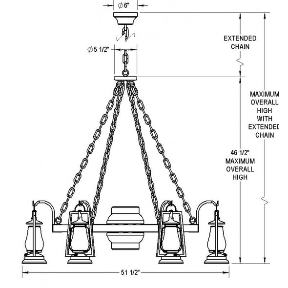 49er 6 Side Lantern Wagon Wheel Chandelier 752-S-56