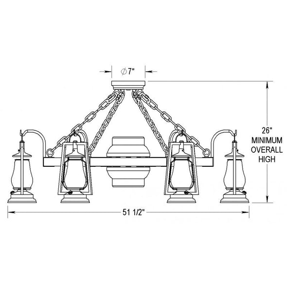 49er 6 Side Lantern Wagon Wheel Chandelier 752-S-56