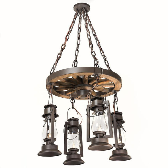 Wagon Wheel Chandelier Pioneer 4 Lantern 