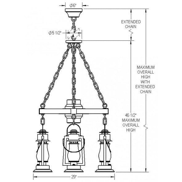 Wagon Wheel Chandelier Pioneer 4 Lantern 772-S-44