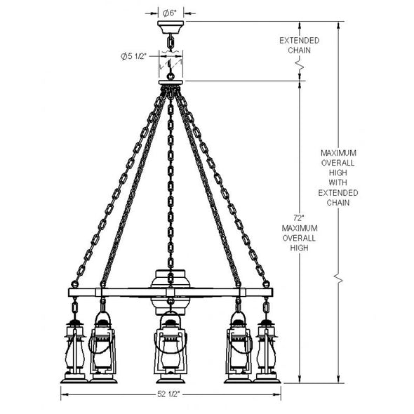 Wagon Wheel Chandelier Pioneer 8 Lantern 772-S-48