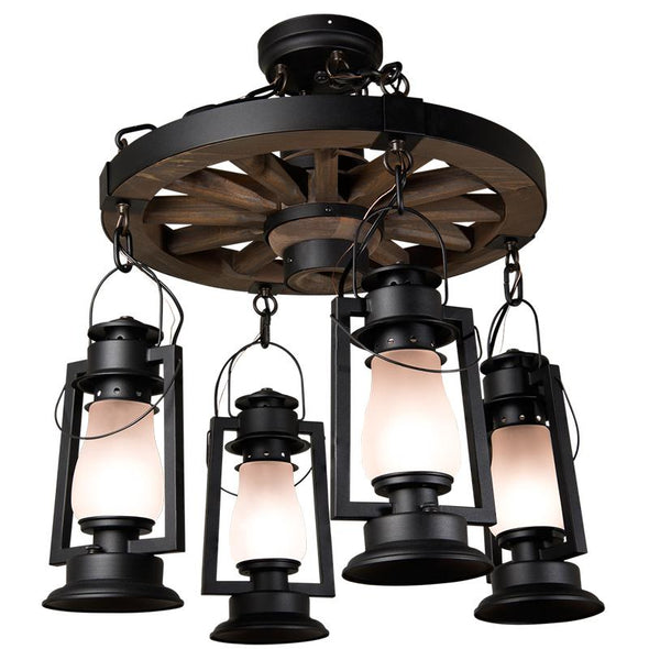 Wagon Wheel Chandelier Pioneer 4 Lantern 